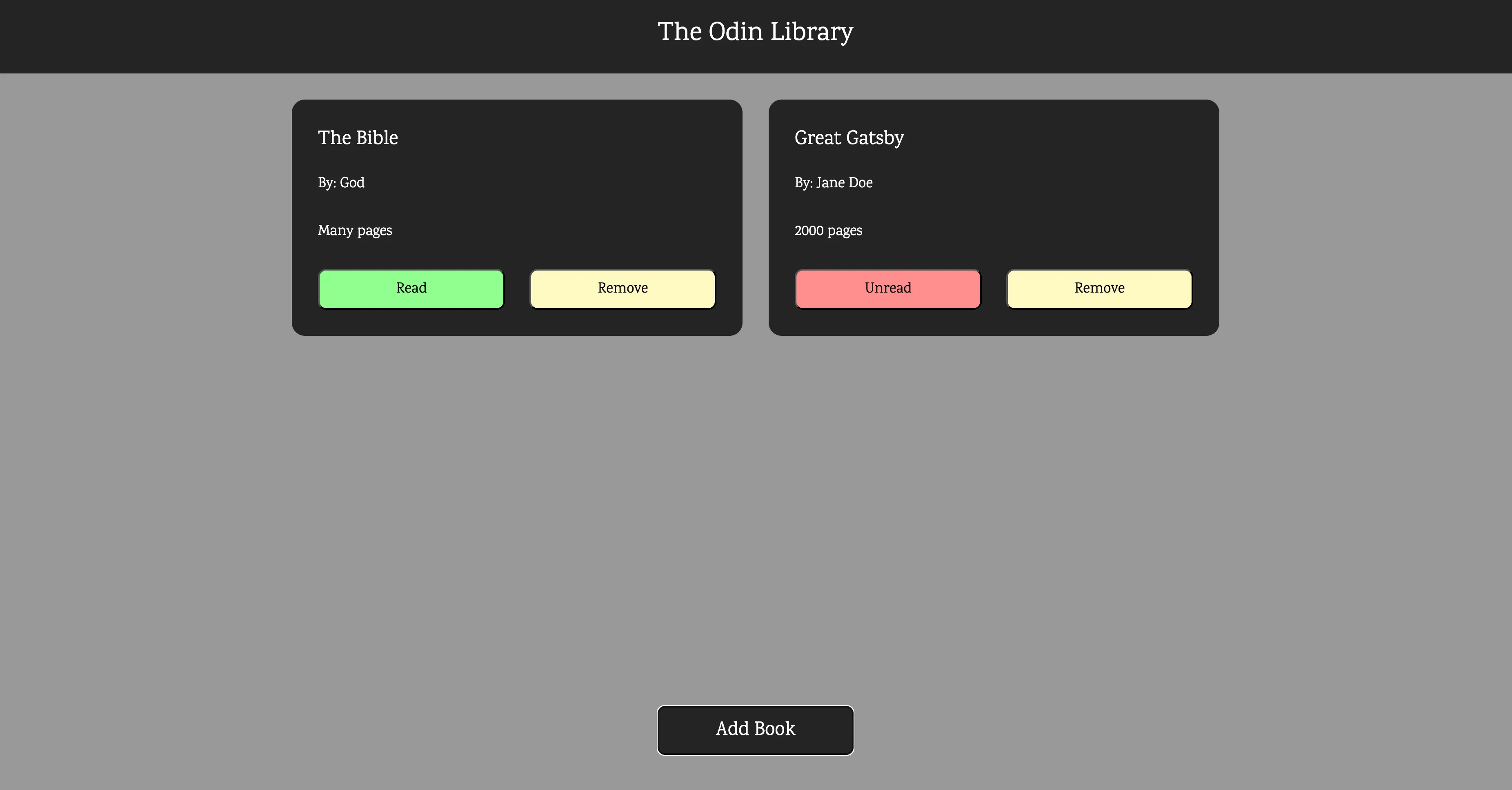 Screenshot of the book tracking interface