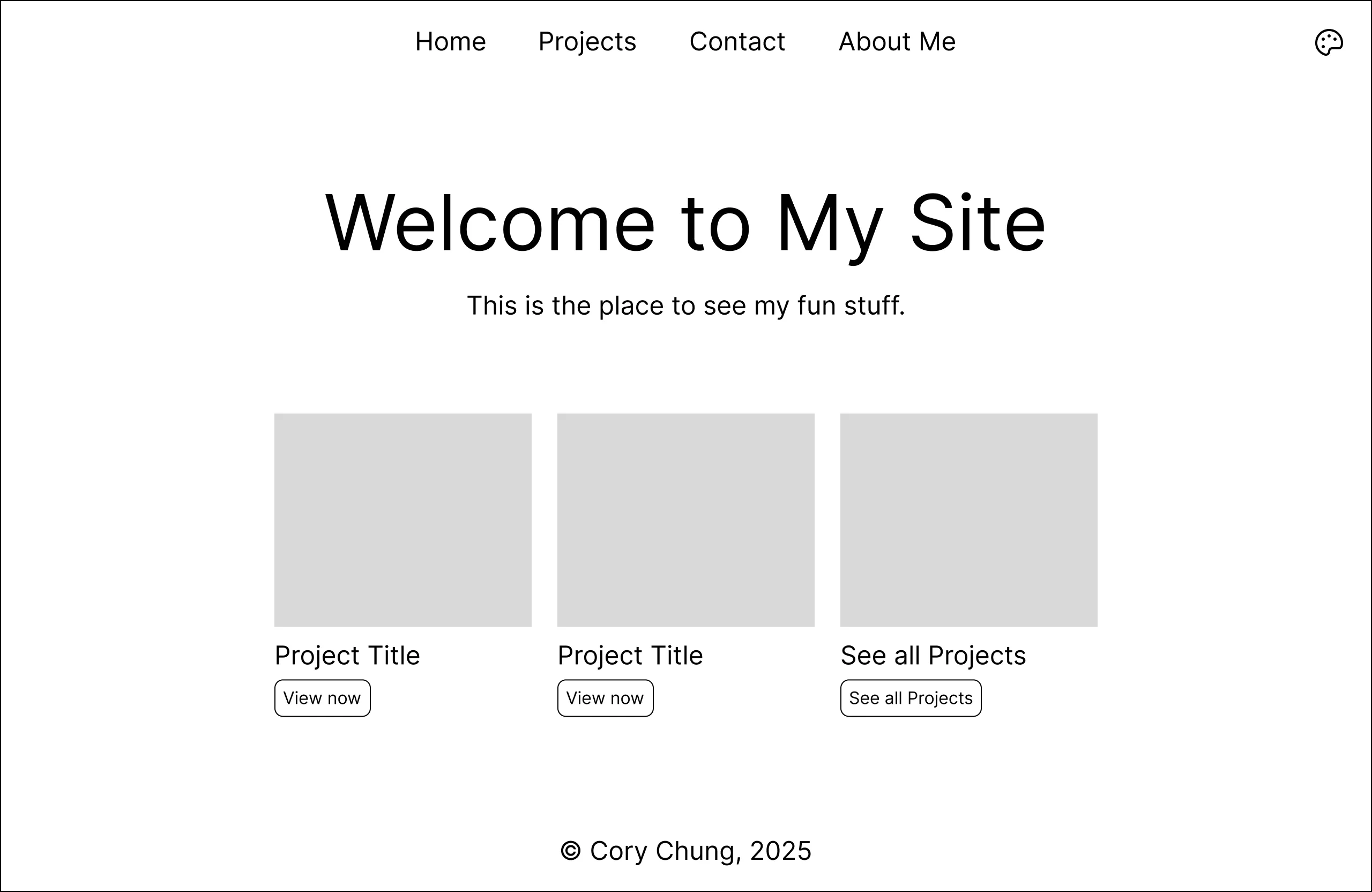 Screenshot of initial draft of the portfolio site, in black and white